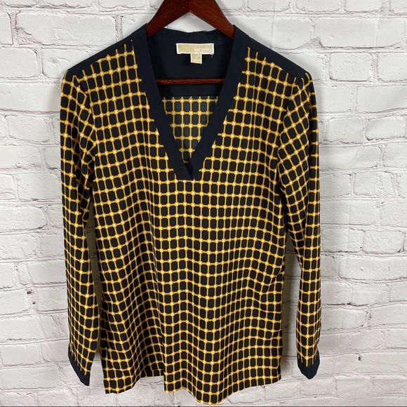 Michael Kors Tops - Michael Kors Navy and yellow sheer blouse